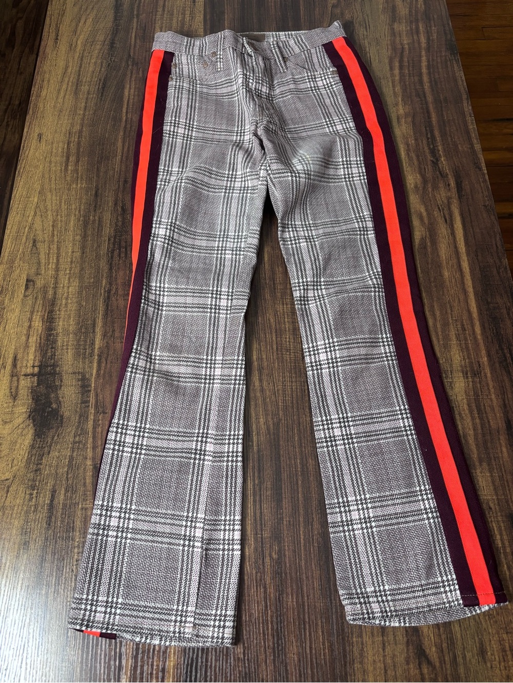 MOTHER Brown and Pink Houndstooth Jeans with Leather Patch